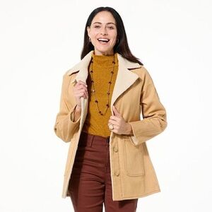 DG2 by Diane Gilman Tan Trench Coat with Wide Lapels